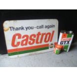 Castrol aluminium sign with 2 castrol cans