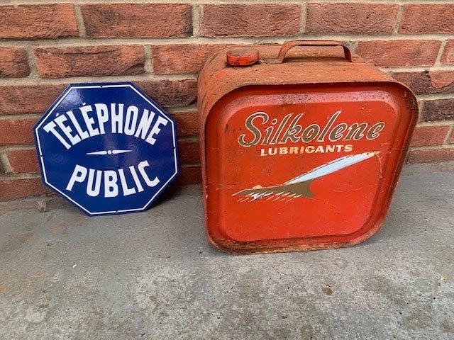 Silkolene Lubricants 5 gallon 'Concord' oil can & telephone sign