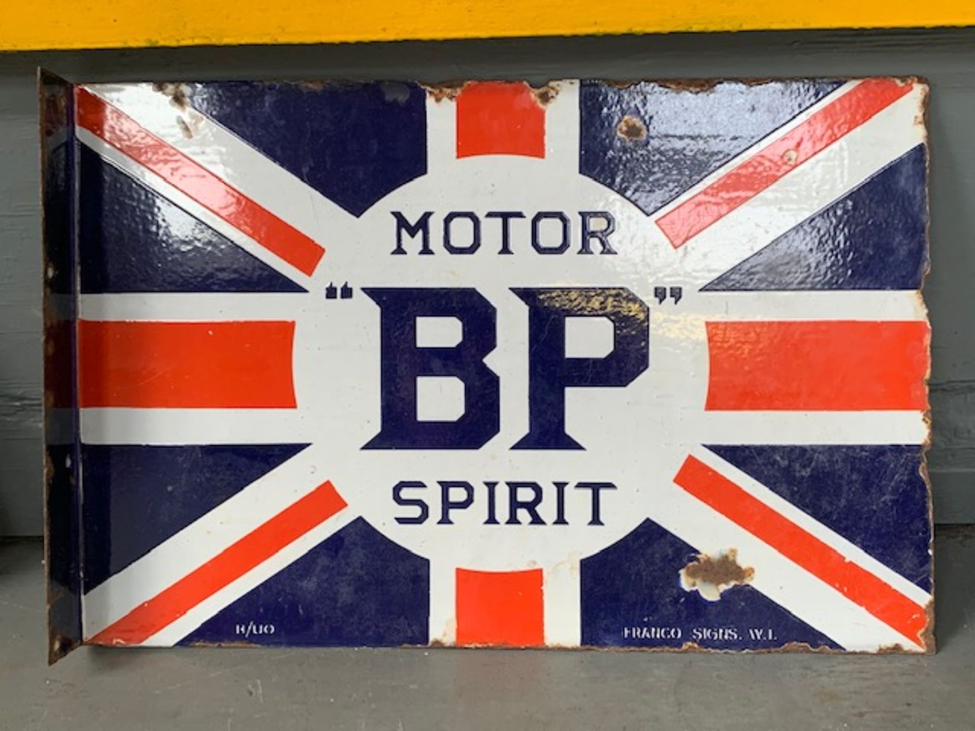 Double sided 'BP' Union Jack flange vintage enamel sign