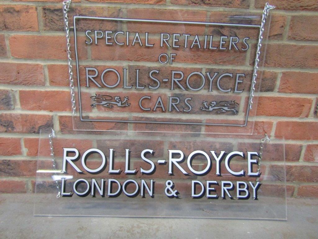 2 modern perspex Rolls Royce retailer display signs