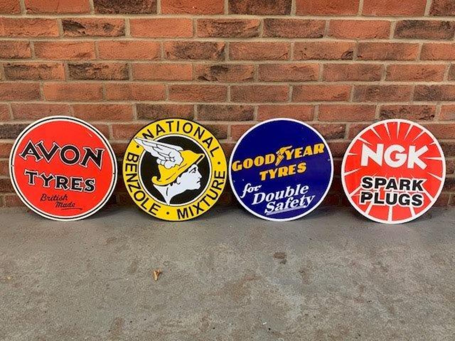 4 modern reproduction circular advertising signs