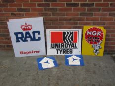 A collection of 5 Signs, RAC, Mercedes, Uniroyal & NGK