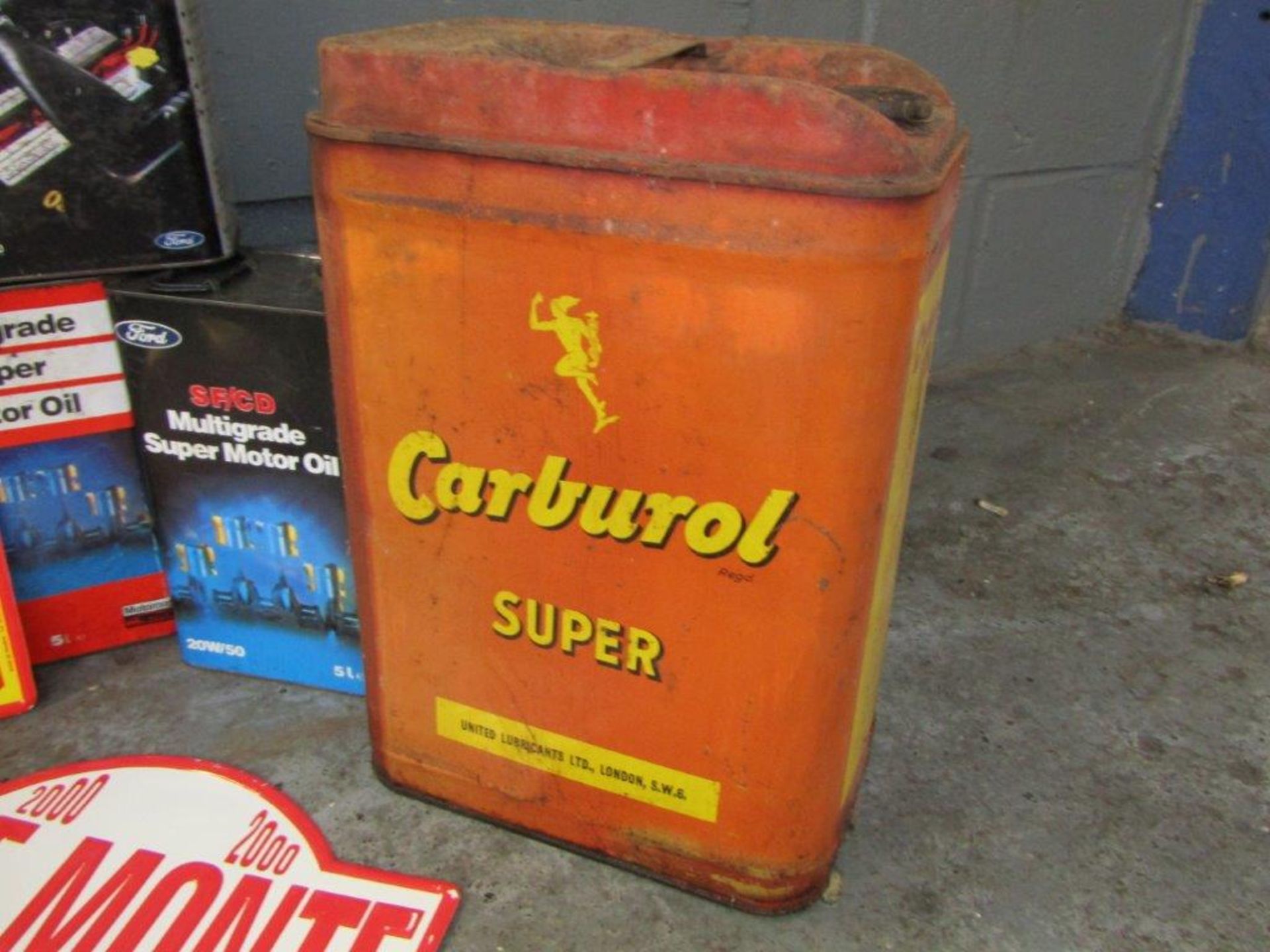 Large quantity of oil cans, fuel cans, Large Carburol Super Can and Rally Plaques - Image 2 of 3