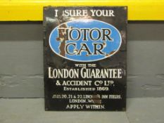 Insure Your Motor Car With The London Guarantee Vintage Enamel Sign