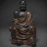 Buda en madera tallada y policromada. Trabajo Japonés, Siglo XVIII-XIX
