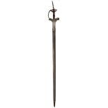 AN 18TH CENTURY NORTH INDIAN FIRANGI, 98cm triple fullered backsword blade, reinforcing straps to