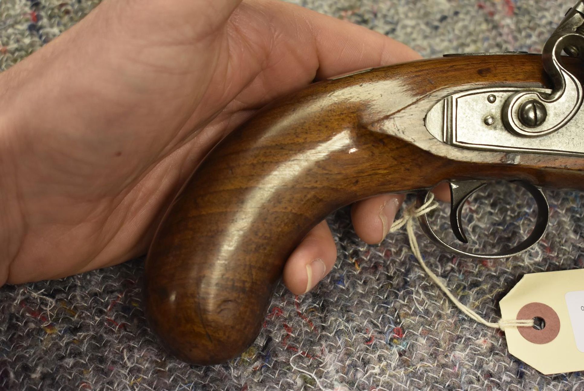 A 16-BORE FLINTLOCK PISTOL OF GOLD MINING INTEREST, 7inch sighted octagonal barrel engraved IMPL - Image 3 of 9