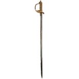 A ROYAL NAVAL OFFICER'S SWORD, 79cm blade etched with scrolling foliage, crowned fouled anchor and
