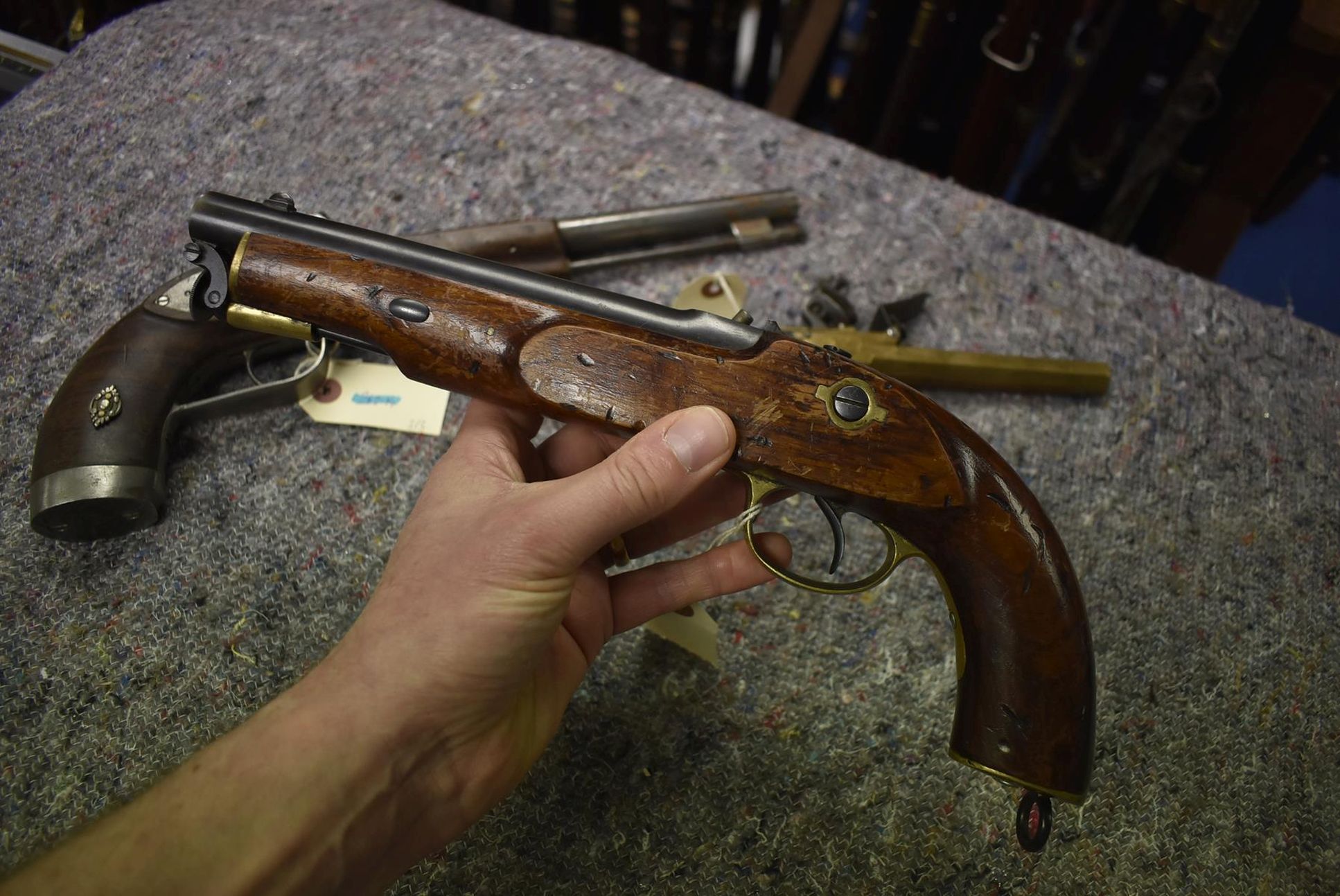 A 28-BORE BRONZE FLINTLOCK BOXLOCK POCKET PISTOL, 5inch octagonal barrel stamped LOWE CHESTER, - Image 11 of 13