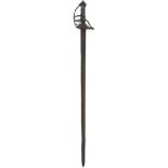 A MID 17TH CENTURY ENGLISH CIVIL WAR PERIOD MORTUARY HILTED BACKSWORD, 79.5cm double fullered blade,