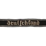 A THIRD REICH DEUTCHLAND CUFF TITLE, bullion thread on woven black ground, together with another