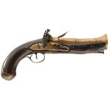 A FRENCH FLINTLOCK BRASS BARRELLED BLUNDERBUSS PISTOL, 6.75inch three-stage barrel, bevelled brass