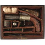 A CASED SMALL-BORE SIX-SHOT PERCUSSION PEPPERBOX REVOLVER, 3inch fluted barrels, border and scroll