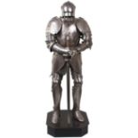 A LATE 19TH OR EARLY 20TH CENTURY FULL ARMOUR ON STAND, 187cm high including the wooden plinth,