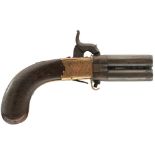 AN 80-BORE PERCUSSION TURNOVER POCKET PISTOL, 2inch turn-off barrels, border and scroll engraved
