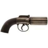 A 120-BORE SIX-SHOT PERCUSSION PEPPERBOX REVOLVER BY MARSH OF PONTEFRACT, 3inch fluted barrels,