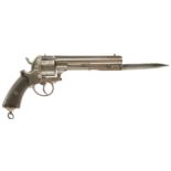 A RARE 54-BORE CHAUBERT PATENT SIX-SHOT PINFIRE BAYONET REVOLVER, 6.25inch sighted barrel, border