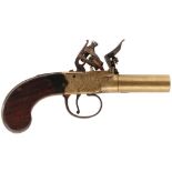 AN AMERICAN 54-BORE FLINTLOCK POCKET PISTOL BY MOORE OF NEW YORK, 2inch turn-off brass barrel,