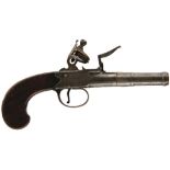 A 54-BORE FLINTLOCK BOXLOCK POCKET PISTOL BY KNUBLEY, 2.5inch turn-off cannon barrel, border