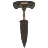 A 19TH CENTURY GAMBLER'S PUSH DAGGER, 9cm flattened diamond section blade stamped with the