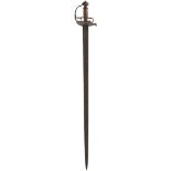 A MID 17TH CENTURY ENGLISH CIVIL WAR PERIOD MORTUARY HILTED BACKSWORD, 89cm fullered blade, half