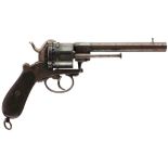 A 54-BORE SIX-SHOT ENGLISH PINFIRE REVOLVER, 6inch sighted barrel with Birmingham proof marks to the