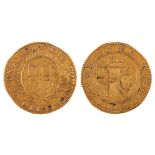 COMMONWEALTH 1649-60, gold unite 1649, shield of St George within wreath of palm and laurel. rev: