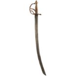 AN 18TH CENTURY BRASS HILTED MILITIA TYPE HANGER, 62cm curved fullered blade stamped with a crown