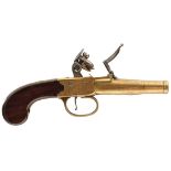 A 54-BORE FLINTLOCK BOXLOCK QUEEN ANNE PISTOL, 1.75inch three-stage turn-off brass cannon barrel,