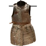 AN ENGLISH CIVIL WAR PERIOD ARMOUR, the breast plate with turned arm and neck apertures and raised