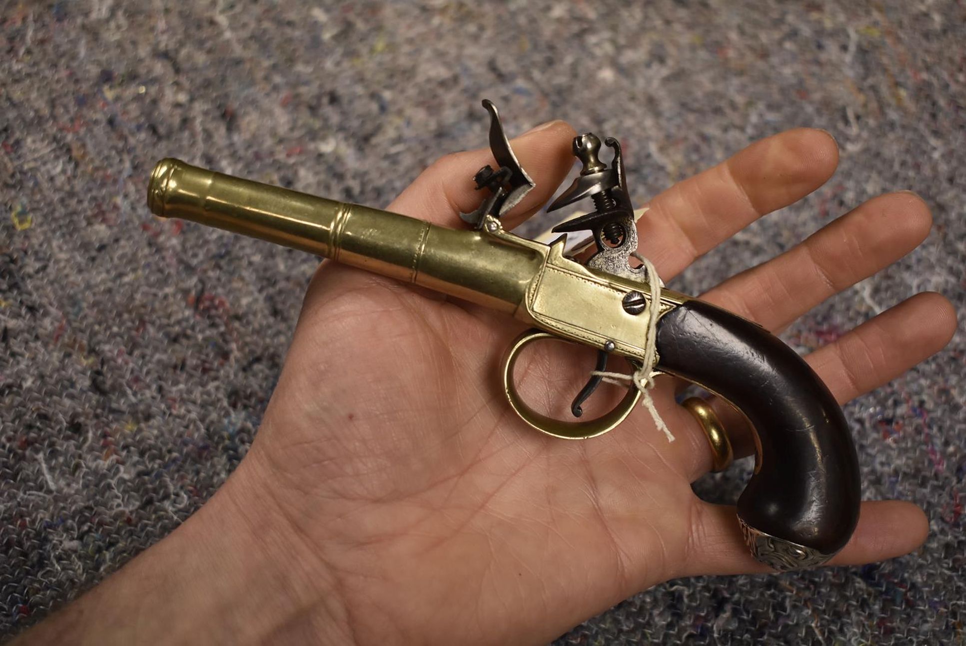 AN 80-BORE FLINTLOCK BOXLOCK PAKTONG PISTOL, 2.75inch turn-off cannon barrel, border engraved - Image 2 of 8