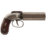 A SMALL CALIBRE SIX-SHOT PERCUSSION PEPPERBOX REVOLVER BY ALLEN, 4inch fluted barrels, the hammer