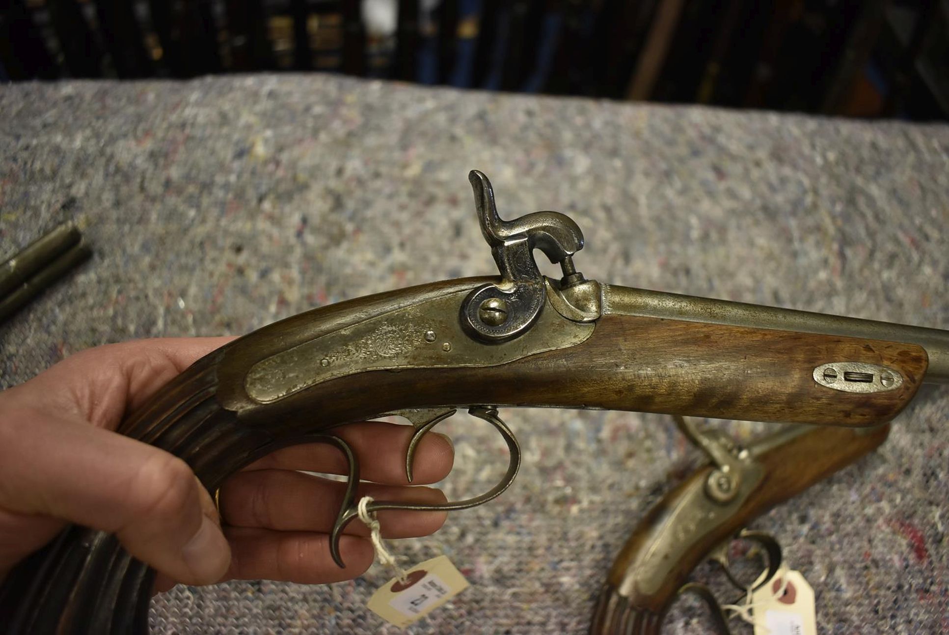 A PAIR OF 80-BORE BELGIAN TARGET PISTOLS, 9.5inch tapering barrels, border and scroll engraved - Image 3 of 10