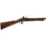 A MILNE'S PATENT FLINTLOCK BLUNDERBUSS OR ALARM GUN, 11.5inch flared brass barrel, border engraved