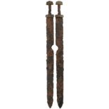 A VIKING SWORD OF PETERSEN TYPE K AND WHEELER TYPE IV, 75.5cm blade in excavated condition, broad