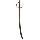 A MID 18TH CENTURY BRASS HILTED HANGER, 70cm curved fullered blade, characteristic brass hilt with
