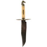 A GOOD LATE 19TH OR EARLY 20TH CENTURY LARGE SIZE BOWIE KNIFE BY JONATHAN CROOKES, 23.5cm clipped