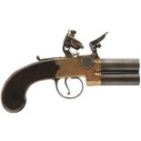 AN 80-BORE FLINTLOCK OVER AND UNDER POCKET PISTOL, 1.75inch turn-off barrels, border engraved action