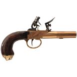 A 54-BORE CONTINENTAL BRONZE FLINTLOCK POCKET PISTOL, 2inch turn-off barrel, border and wreath