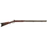 A 50-BORE AMERICAN PERCUSSION PLAINS RIFLE, 36.75inch sighted octagonal heavy barrel inlaid with