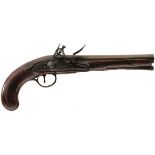 A 25-BORE BRASS BARRELLED FLINTLOCK LIVERY PISTOL BY TWIGG, 7.75inch slightly swamped barrel