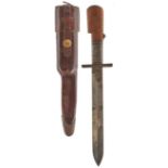 A 19TH CENTURY FOLDING BOWIE KNIFE, 19cm flattened diamond section blade, steel hilt with wooden