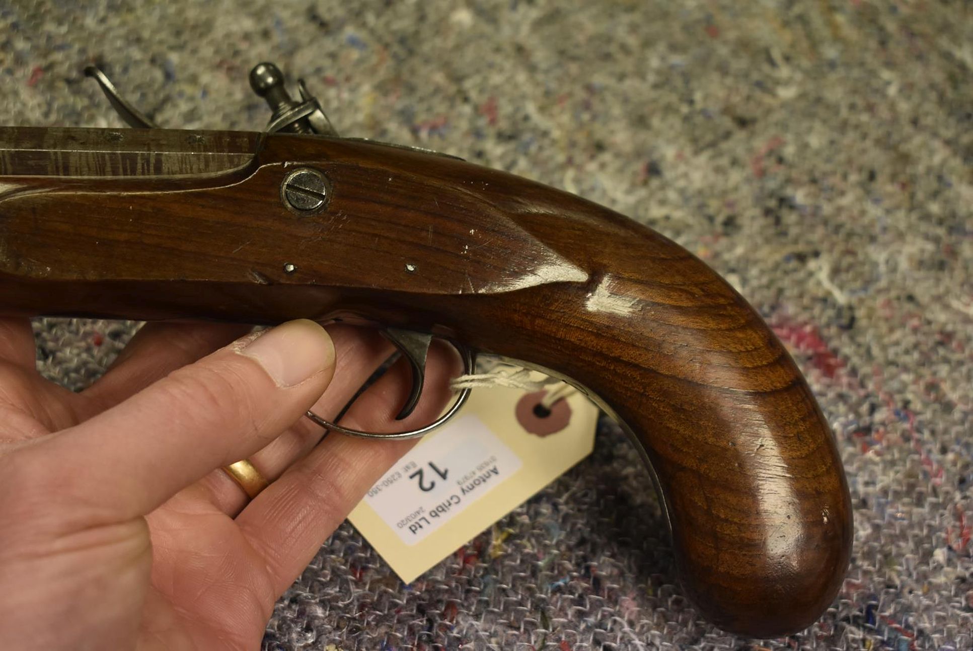 A 16-BORE FLINTLOCK PISTOL OF GOLD MINING INTEREST, 7inch sighted octagonal barrel engraved IMPL - Image 7 of 9