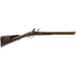 A FLINTLOCK BRASS BARRELLED MUSKETOON BY MOORE, 18inch four-stage barrel engraved London on the