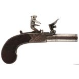 A FLINTLOCK BOXLOCK MUFF PISTOL BY NOCK, 1.5inch turn-off barrel engraved at the muzzle and the