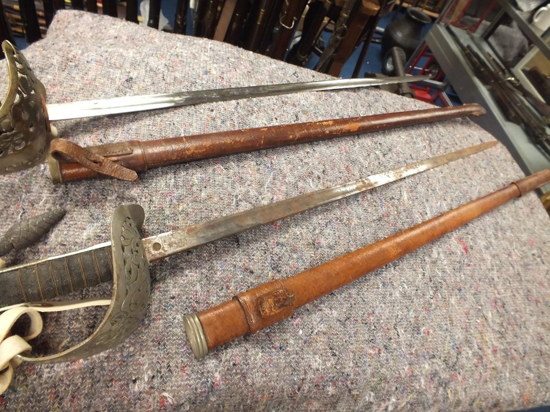 TWO 1897 PATTERN INFANTRY SWORDS, one for an Officer, the second for an NCO, each with pierced steel - Image 8 of 13