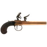 A 28-BORE BRONZE FLINTLOCK BOXLOCK POCKET PISTOL, 5inch octagonal barrel stamped LOWE CHESTER,