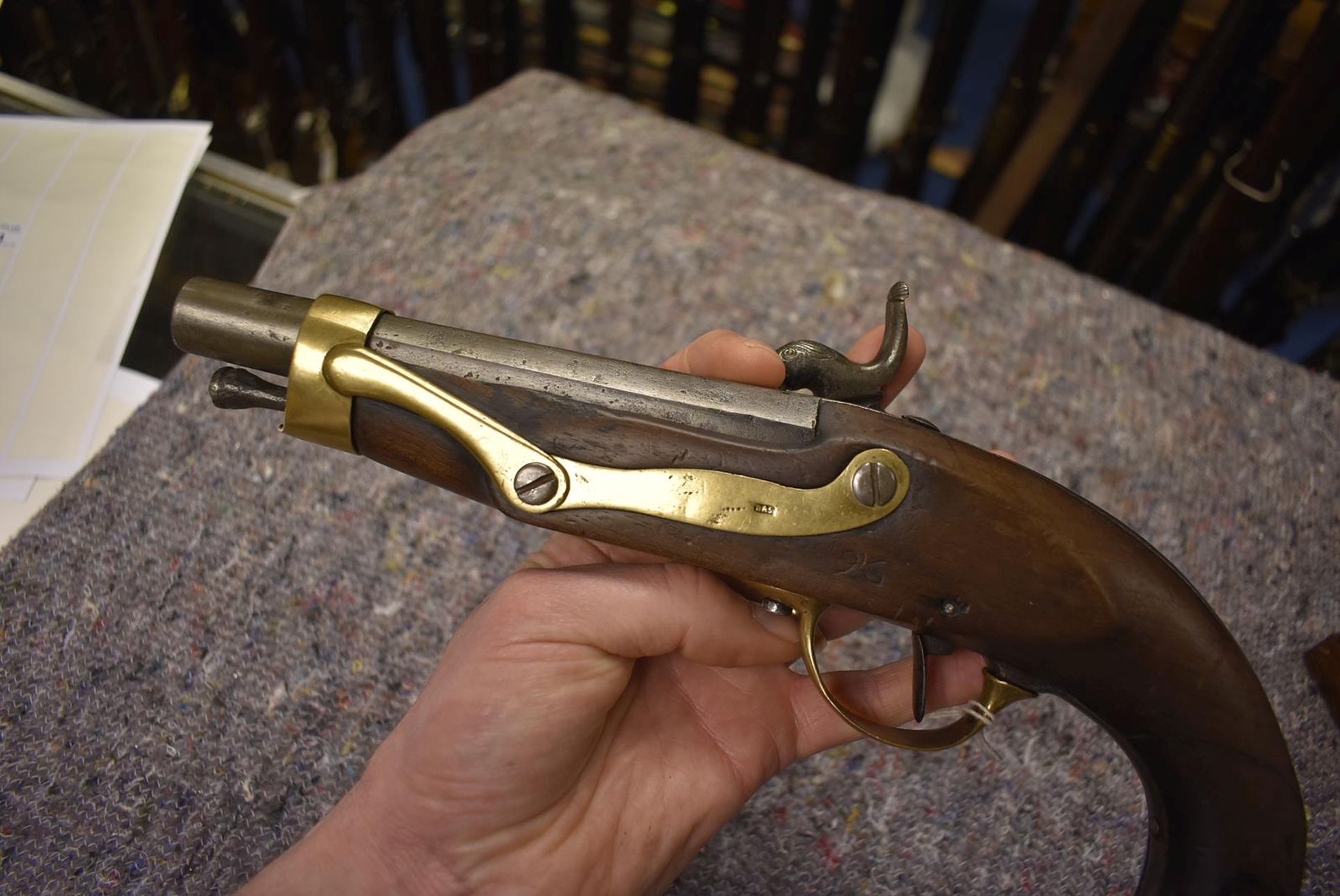 A SPANISH 13-BORE PERCUSSION SERVICE PISTOL, 6.5inch barrel, bevelled lock converted from flintlock, - Image 9 of 10