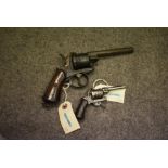 A SIX-SHOT BELGIAN PINFIRE REVOLVER, 4.75inch sighted octagonal barrel, plain cylinder and frame,