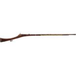 AN INDIAN MATCHLOCK LONGGUN, 46.5inch good quality sighted reeded barrel struck with a maker's